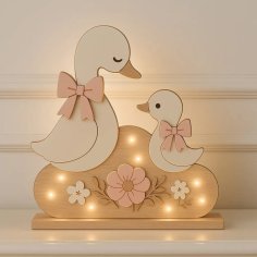 Laser Cut Mother Duck And Duckling With Bows Table Decor