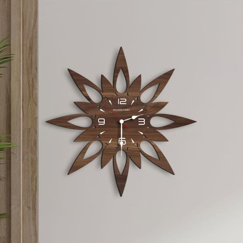 Laser Cut Wooden Star Geometric Wall Clock Unique Modern