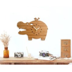 Laser Cut Hippo Wall Clock Decorative Cartoon Animal Wall Art