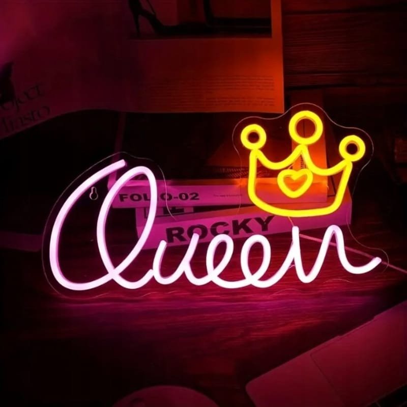 Laser Cut Queen Neon Sign, Girl Room Decor Queen Crown LED Neon Light