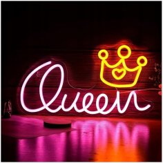 Laser Cut Queen Neon Sign, Girl Room Decor Queen Crown LED Neon Light