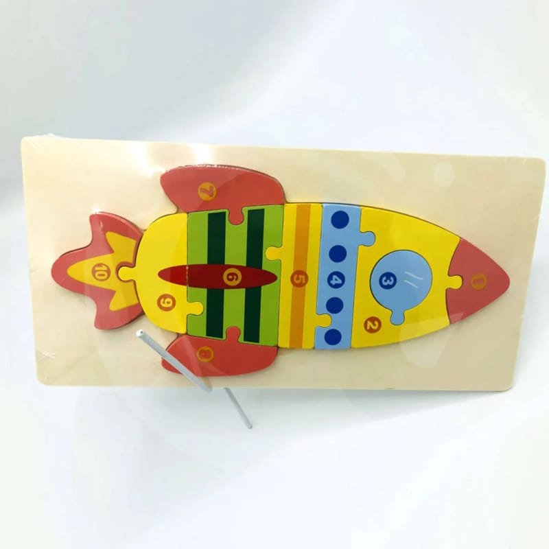 Laser Cut Kids Rocket Shape Wooden Number Puzzle Preschool Educational Toys