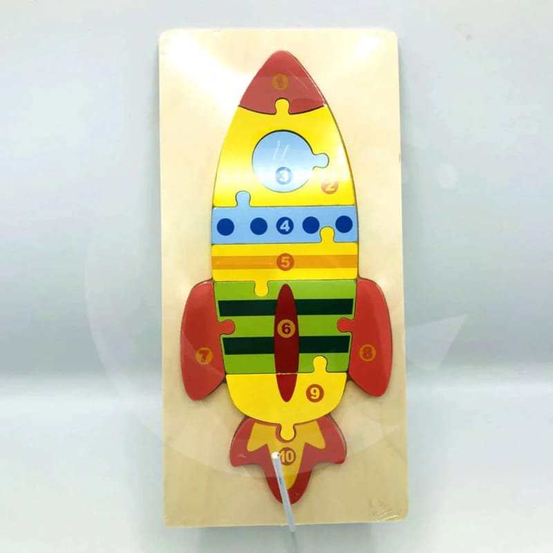 Laser Cut Kids Rocket Shape Wooden Number Puzzle Preschool Educational Toys