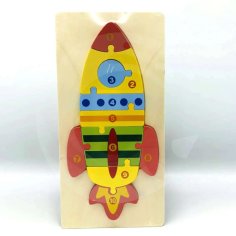 Laser Cut Kids Rocket Shape Wooden Number Puzzle Preschool Educational Toys