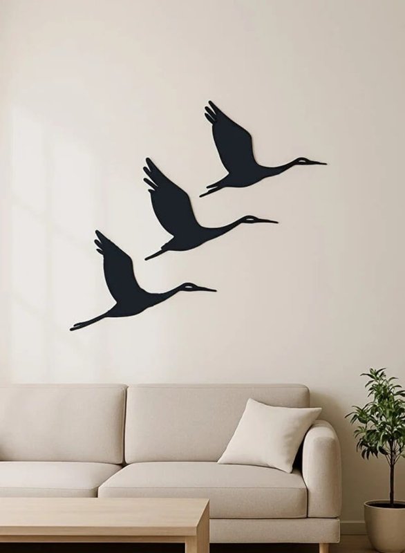 Laser Cut Flying Cranes Metal Wall Art, Birds Wall Decor