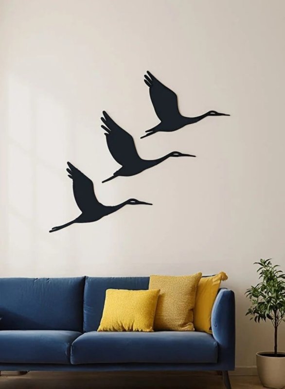 Laser Cut Flying Cranes Metal Wall Art, Birds Wall Decor