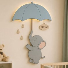 Laser Cut Playful Elephant Baby With Umbrella Wall Lamp Kids Room Decor