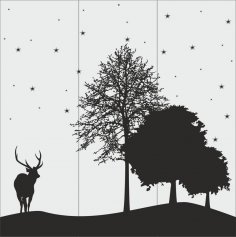 Arte vectorial de silueta de ciervo y árbol