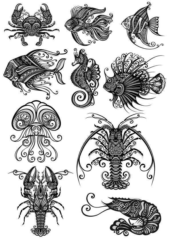 Ornament Sea Amimals Art Vector Pack