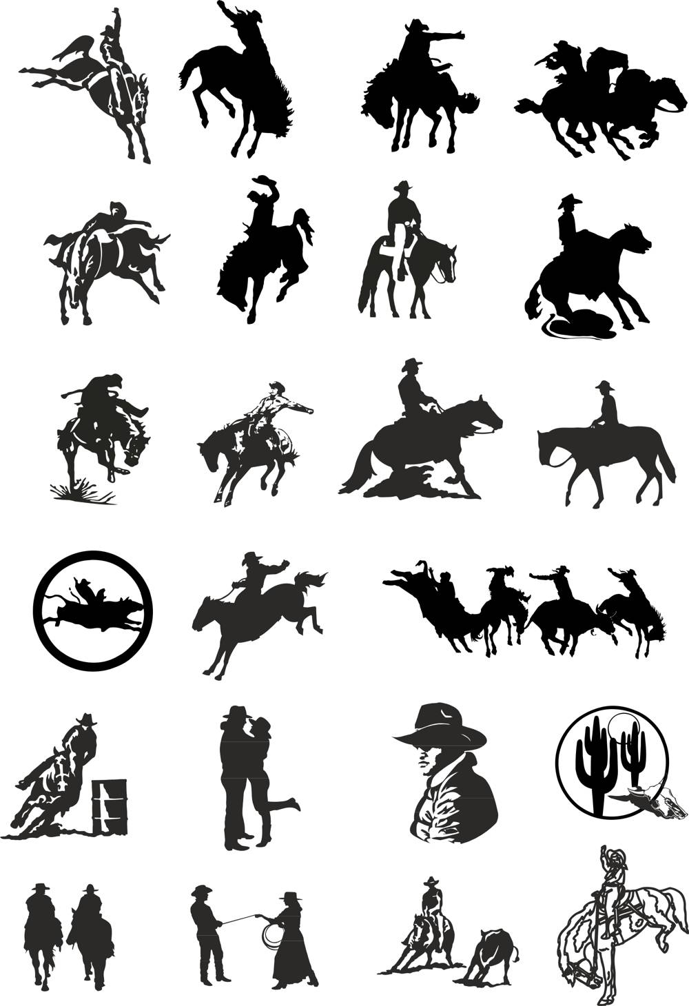 Cowboy silhouette vector set Free Vector