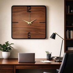 Laser Cut Square Shape Wooden Wall Clock