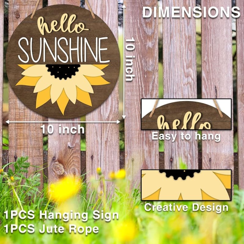 Laser Cut Hello Sunshine Decorations For Home Sunflower Door Sign Rustic Welcome Hanging Sign