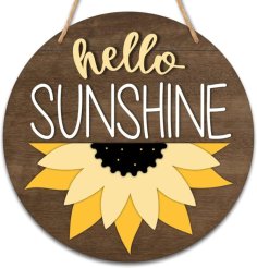 Laser Cut Hello Sunshine Decorations For Home Sunflower Door Sign Rustic Welcome Hanging Sign