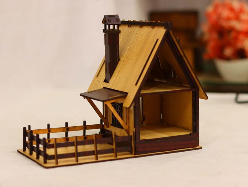 Laser Cut Kids Wooden Doll House, Miniature Wooden House