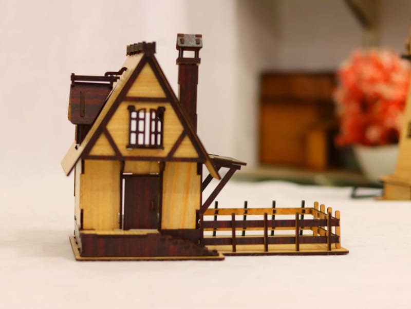 Laser Cut Kids Wooden Doll House, Miniature Wooden House