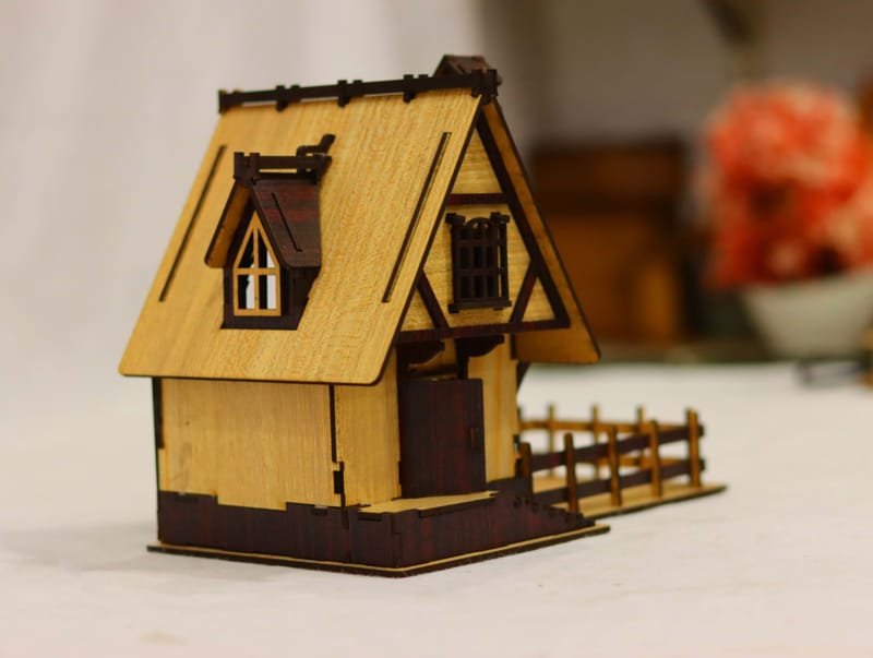 Laser Cut Kids Wooden Doll House, Miniature Wooden House