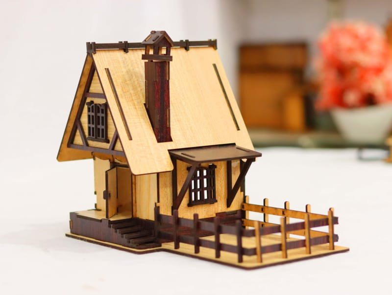 Laser Cut Kids Wooden Doll House, Miniature Wooden House