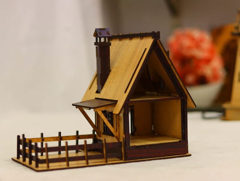 Laser Cut Kids Wooden Doll House, Miniature Wooden House