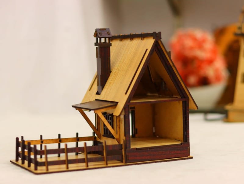 Laser Cut Kids Wooden Doll House, Miniature Wooden House
