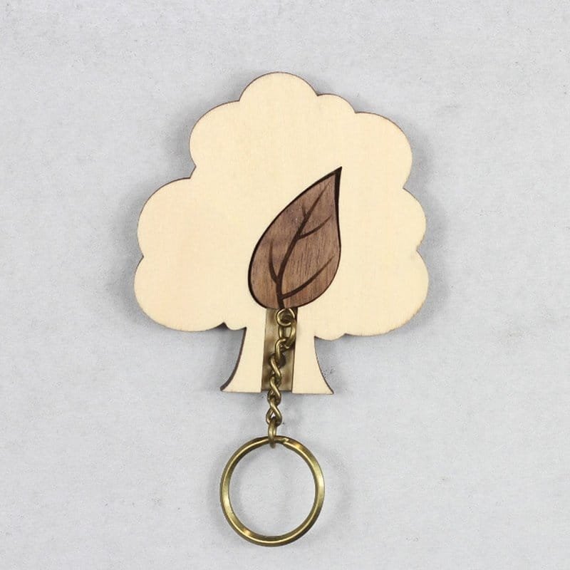 Laser Cut Wooden Leaf Keychain With Tree Shape Wall Key Holder