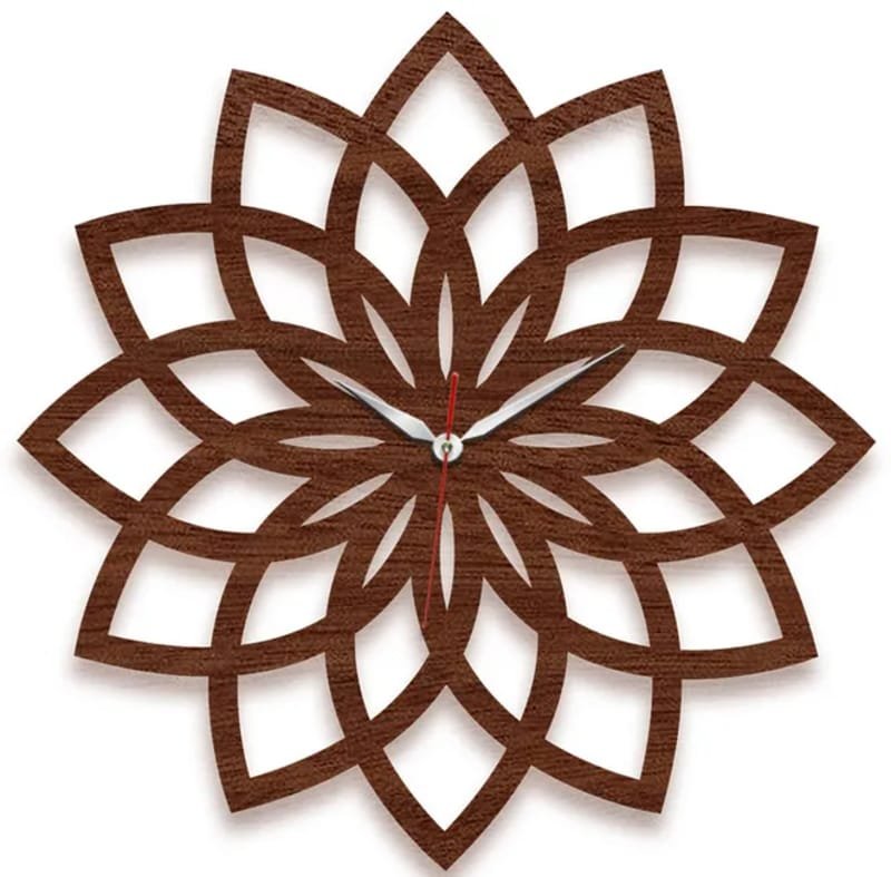 Laser Cut Lotus Shape Wall Clock Mandala Wall Clock Wooden Floral Designer Clock
