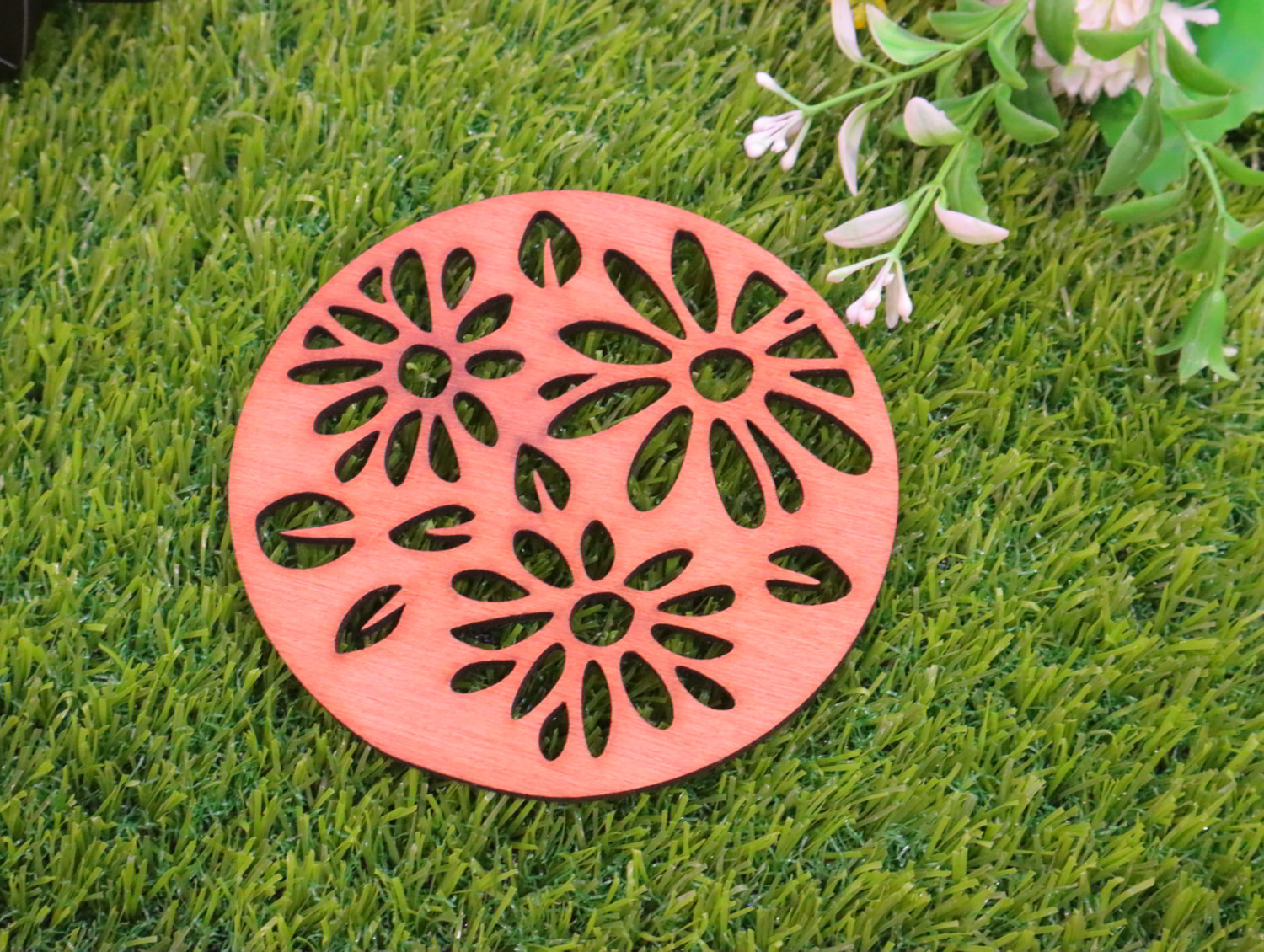 Laser Cut Round Floral Wooden Tea Coaster CDR File