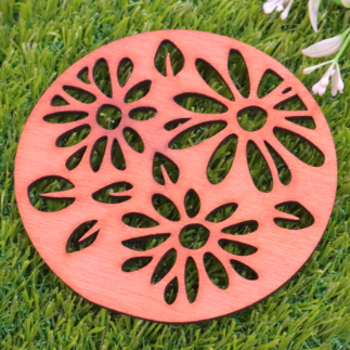 Laser Cut Round Floral Wooden Tea Coaster Free Vector