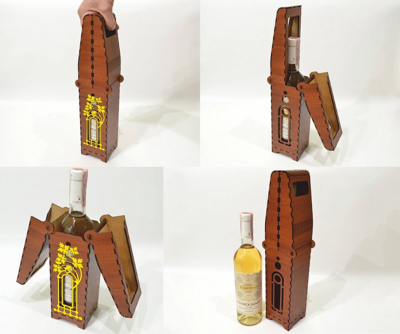 Laser Cut Single Bottle Wine Box With Handle DXF File