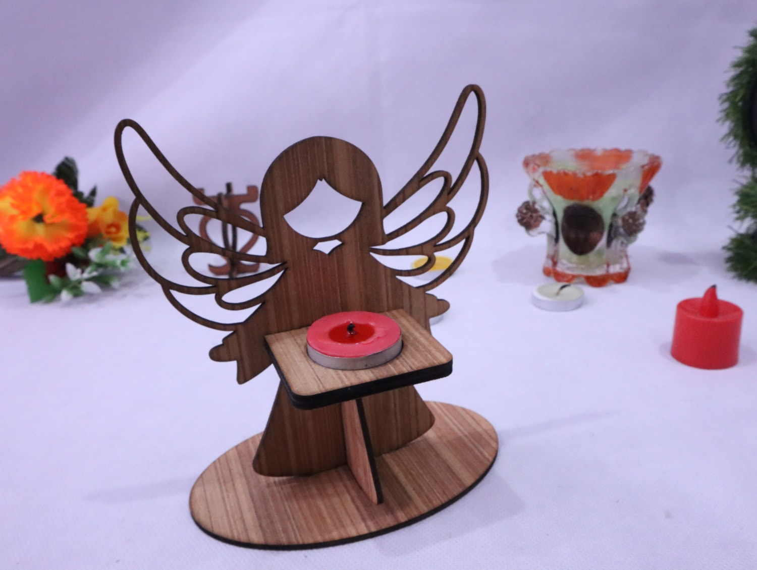 Laser Cut Angel Candle Holder 3mm Free Vector