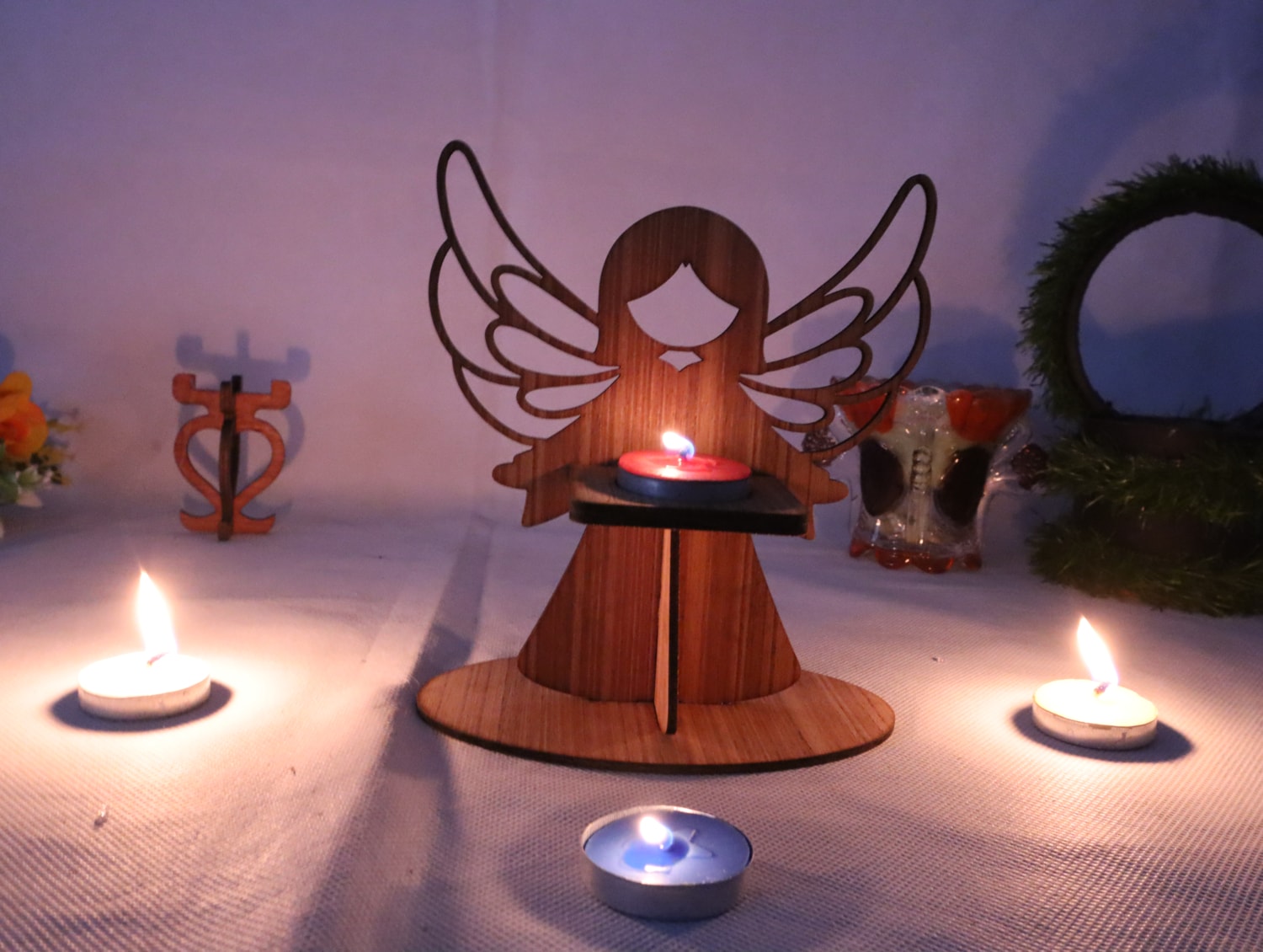 Laser Cut Angel Candle Holder 3mm Free Vector