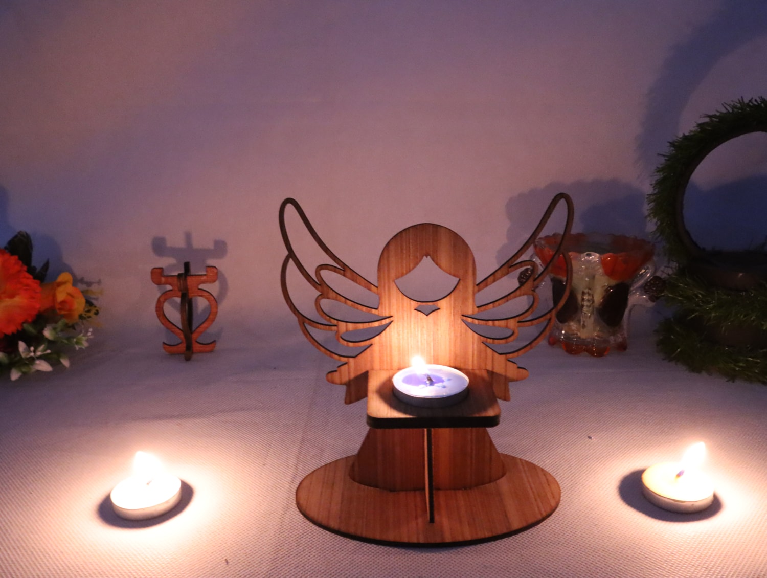 Laser Cut Angel Candle Holder 3mm Free Vector