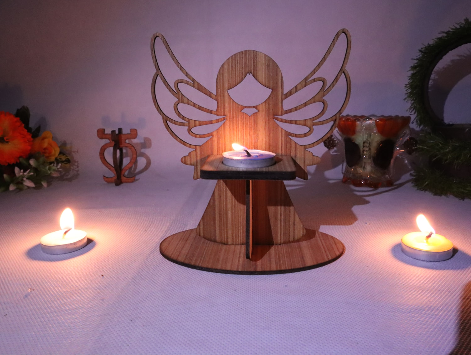 Laser Cut Angel Candle Holder 3mm Free Vector