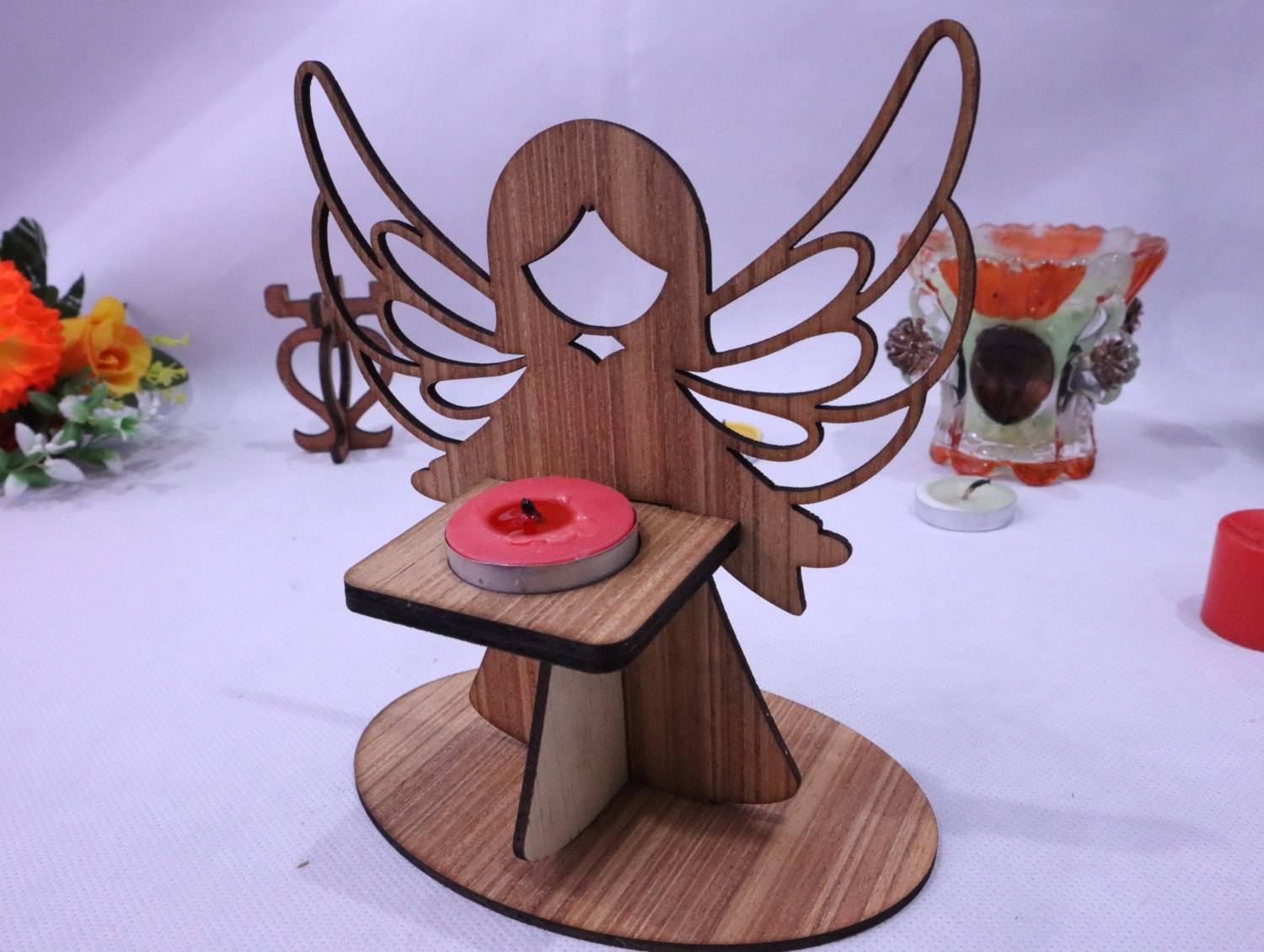 Laser Cut Angel Candle Holder 3mm Free Vector