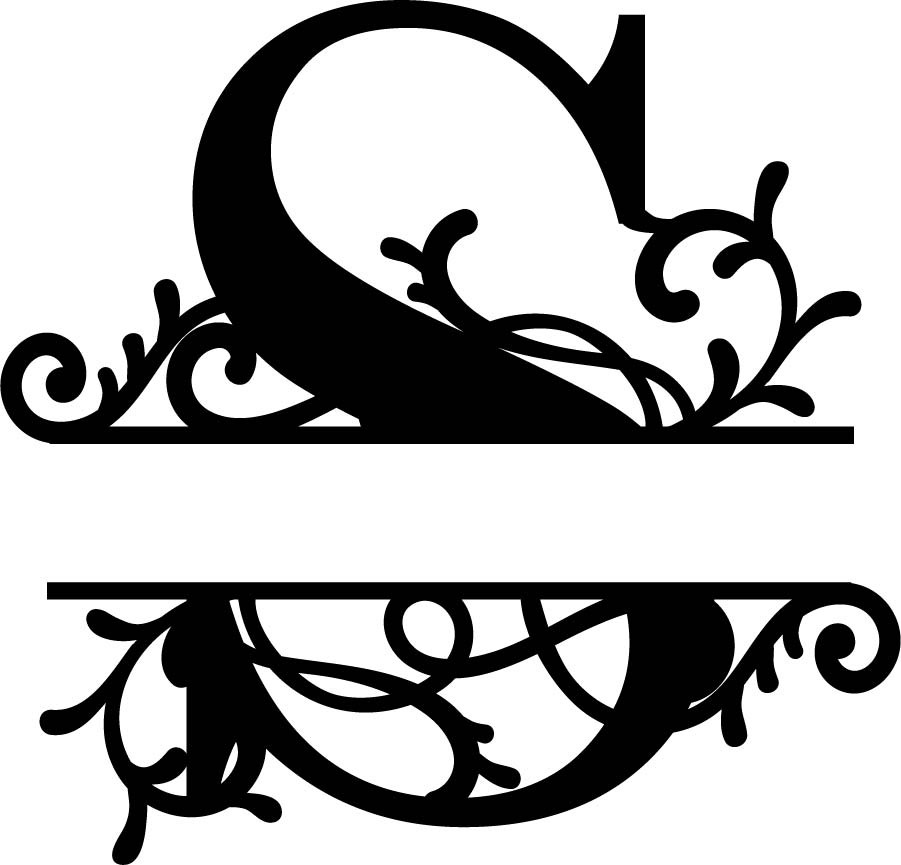 Lettera S con monogramma diviso fiorito