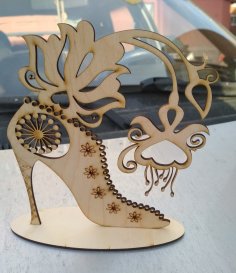 Laser Cut Shoe Shaped Jewelry Stand Free Vector