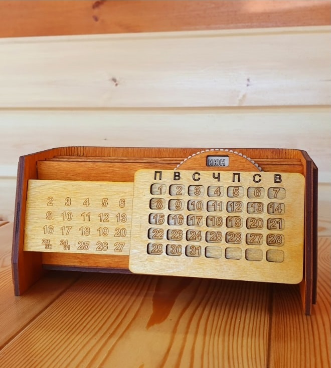 Aufbewahrungsbox für den ewigen Kalender aus lasergeschnittenem Holz, Schreibtisch-Organizer