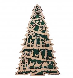 قطع الليزر شجرة عيد الميلاد مع مشهد المهد