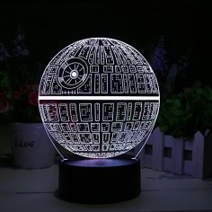 Lámpara de ilusión 3D Star Wars Death Star cortada con láser