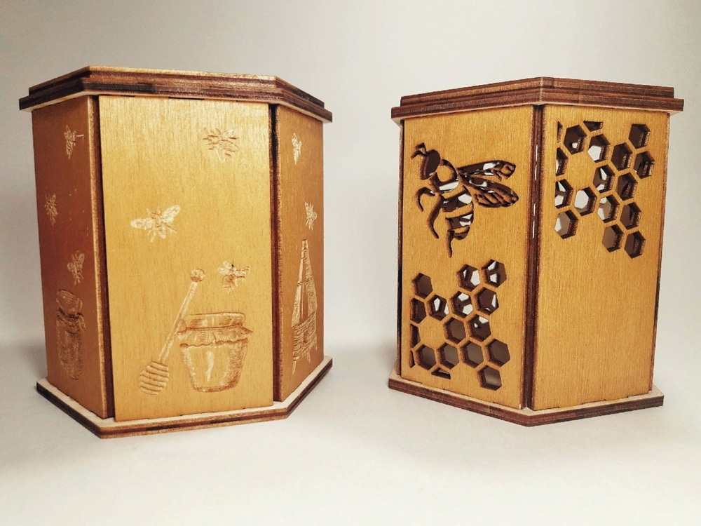 Laser Cut Wooden Honey Jar Box Free Vector