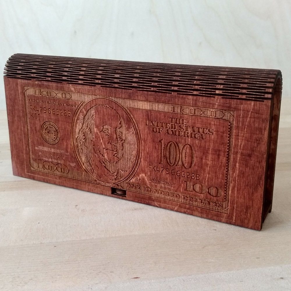 激光切割木制 100 美元钞票钱盒