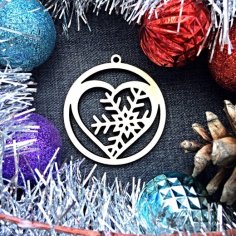 Laser Cut Snowflake Heart Christmas Tree Ornament Free Vector