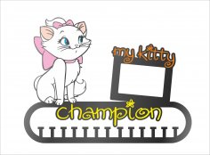 Cat Medal Holder With Photo Frame Laser Cut Template Free Vector