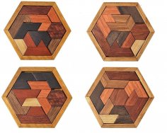Juego de rompecabezas hexagonal de madera cortado con láser para regalo educativo para niños