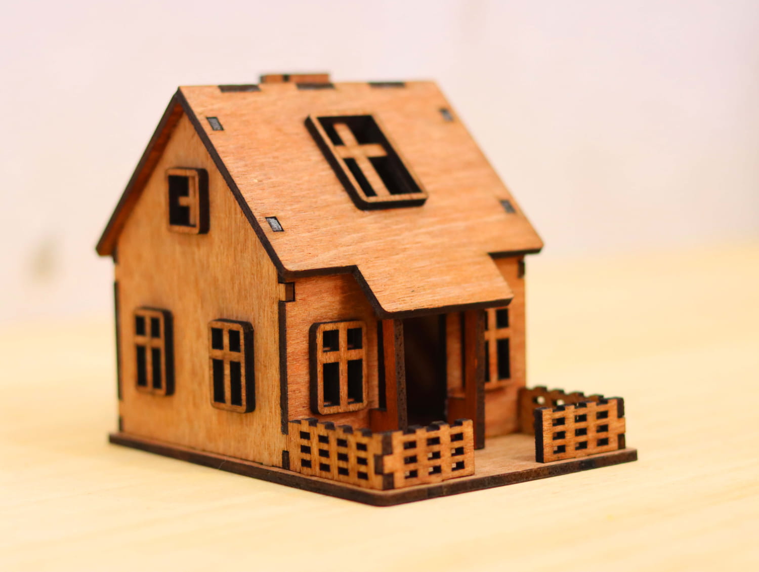 Laser Cut Wood House Model Free Vector