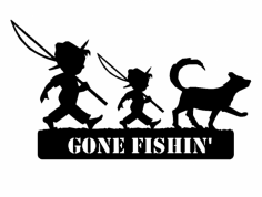 2 chłopców łowienie i pies odszedł Fishin plik dxf