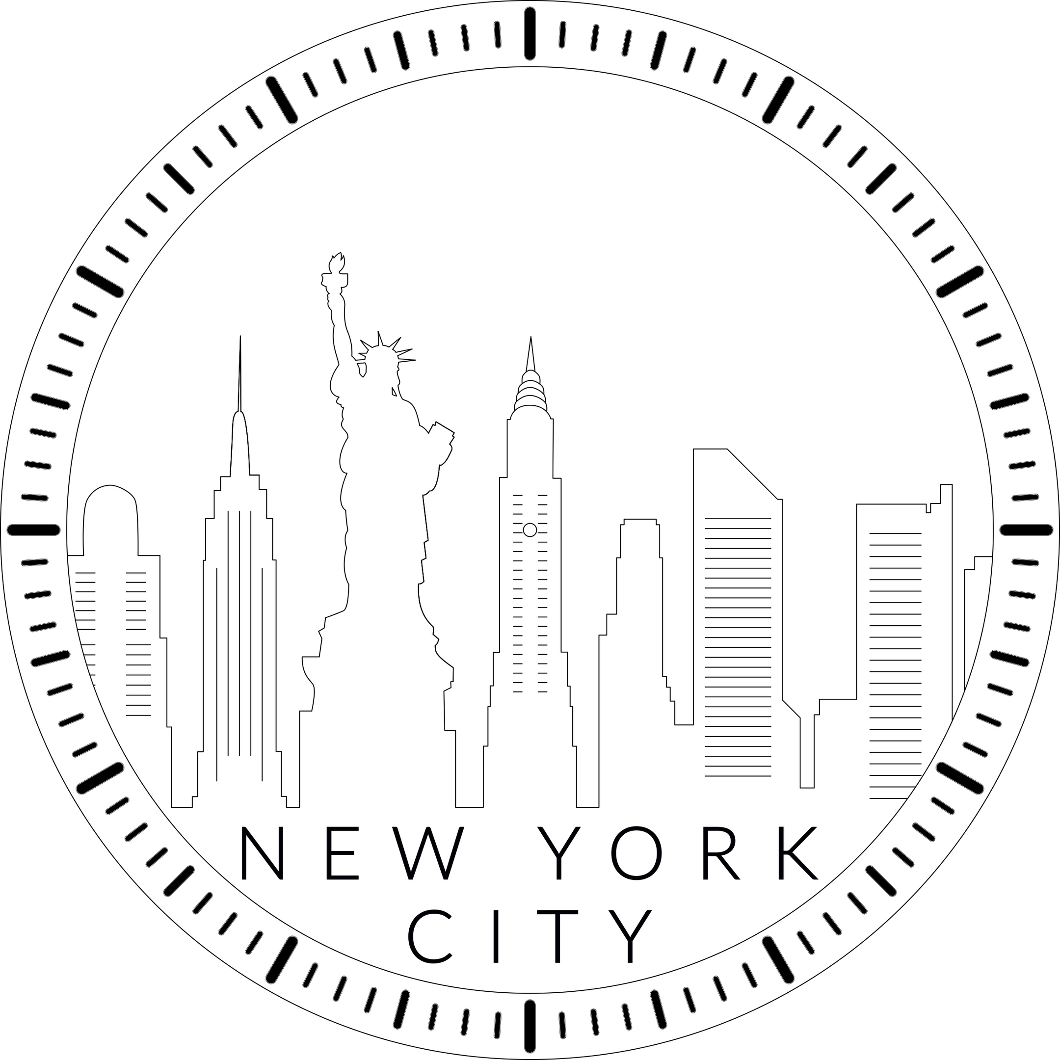 New York City Skyline Saat Lazer Kesim Şablonu
