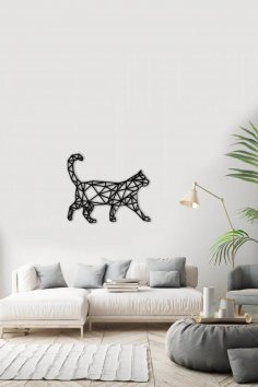 Laser Cut Polygonal Cat Wall Decal DXF File