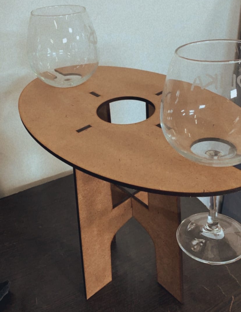 Laser Cut Wine Table Wine Bottle And Glass Holder Free Vector