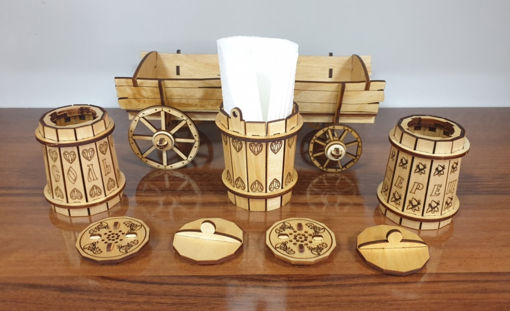 Laser Cut Cart Shaped Salt Pepper Napkin Holder Free Vector