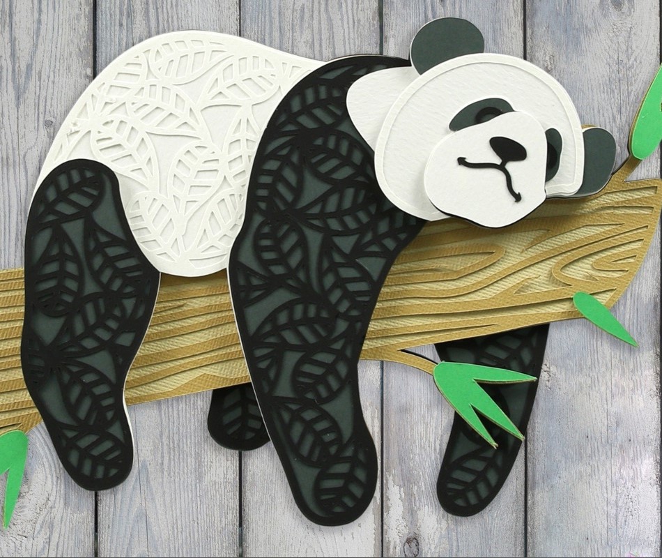 Laser Cut Panda Lying On Tree Branch DXF File